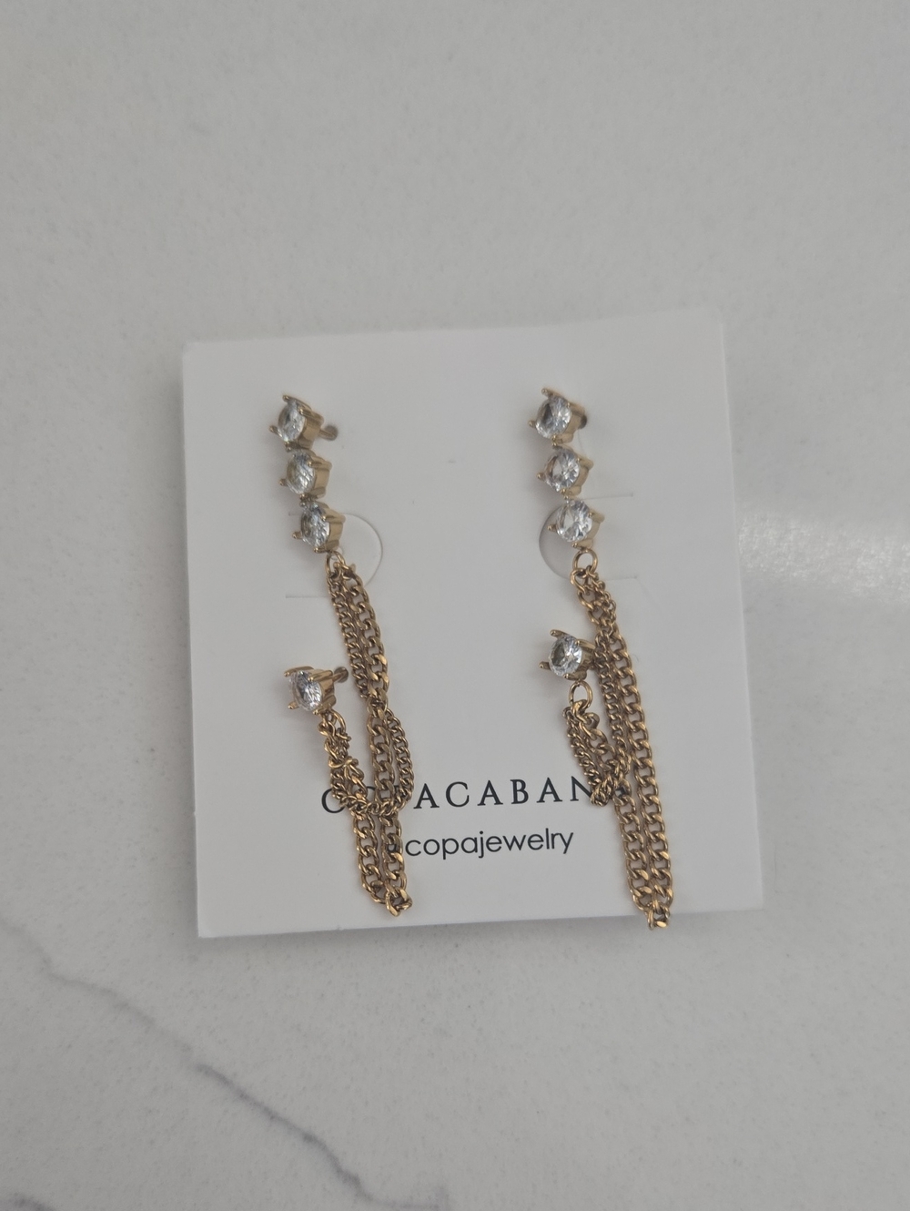 Copacabana Gold Chain Drop Earrings with Clear Stones